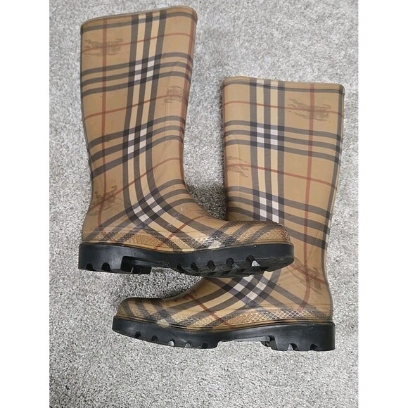 Burberry Haymarket Nova Check Plaid Rain Boots Rubber Brown Women’s Size US 5 - Picture 4 of 14